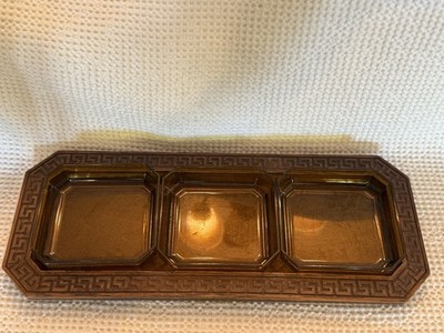 VTG 1970s Thermo-Serv Westwood relish Plastic Woodgrain set Amber Acrylic Trays
