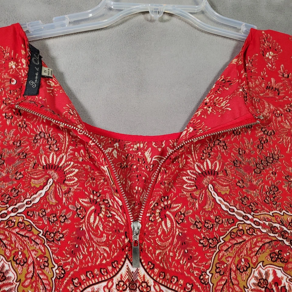 Blusa Top Rosa y Oliva Para Mujer 2X Roja Floral Cachemira Manga 3/4 Boho Chic Artística Foto 3 de 4
