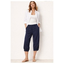 Eileen Fisher Lightweight Tencel Twill Cropped Pants Navy Blue Large Button Hem