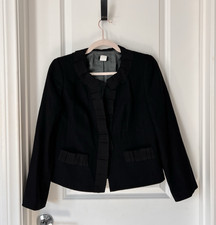 J.Crew Black Wool Blazer Grosgrain Ribbon Neck Button Front Tailored Jacket Sz 2