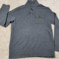 Banana Republic Mens Gray Merino Wool Blend Button Mock Neck Sweater