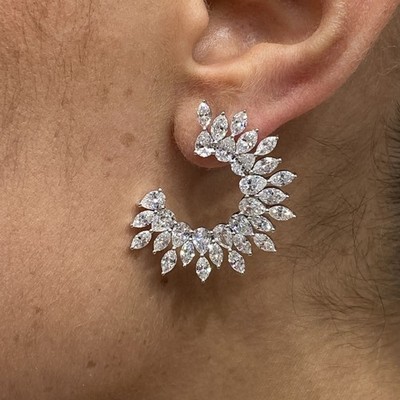 14K White Gold Hoop Earrings 8.3ct Pear Labcreated Diamond F/VS1 GGL Appraised