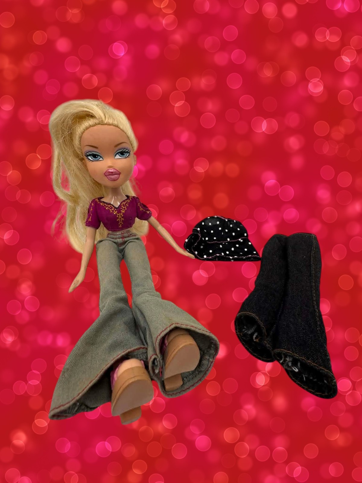 Bratz Cloe Doll 2001 MGA Blonde Hair Redressed Outfit + Extra Skirt & Pants