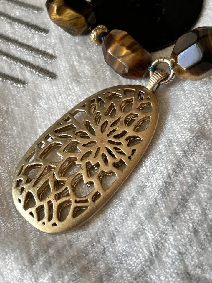 "Collar colgante Sigrid Olsen nuevo con etiquetas cuentas ojo de tigre tono dorado 17""" Foto 4 de 4