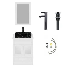 24" Complete Bathroom Vanity Set with Large Mirror, Black Vessel Sink & Cabinet