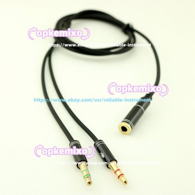 3.5mm Stereo Audio Female to 2x Male Headset Mic Y Splitter Adapter Cable 1m/3ft