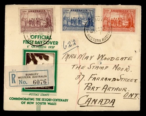 DR WHO 1937 AUSTRALIA FDC NEW SOUTH WALES ANIV COMBO BUNBURY REGISTERED R38895