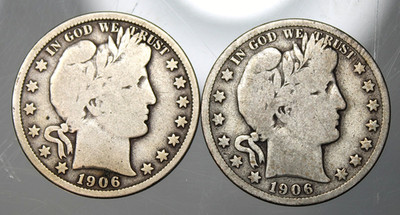 Pair of 1906 O & 1906 S Barber Half Dollars - Good !!