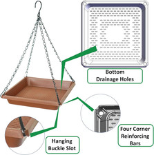 Large Hanging Bird Feeder Tray, Platform Spacious Birds Feeder with Mesh Tray...