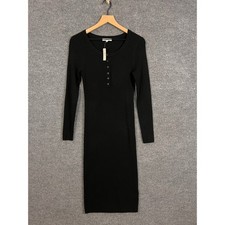 NEW $138 Madewell Black Ribbed Henley Midi Dress Long Sleeve Button Womens M