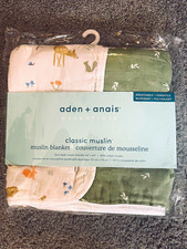 aden anais Classic Muslin Cotton Breathable Animals Green/White 44x44 Crib