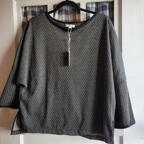 NWT Max Studio London Women's Black Ivory 3/4 Sleeve Top Blouse Shirt Size L