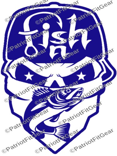 Fish On,Skull Bandanna,Angler,Bass,Salmon,Fish Reaper,Fishing,Custom Vinyl Decal - Picture 2 of 10