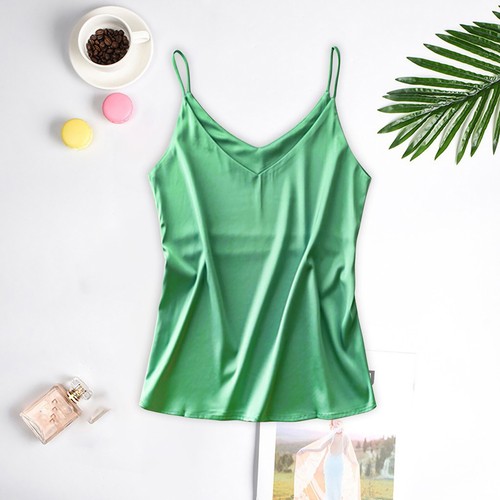 Womens Silk Satin Camisole Plain Strappy Vest Tops Sleeveless Casual Blouse Tank - Picture 36 of 56