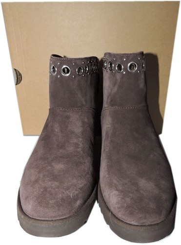 $179 UGG Australia RILEY Suede Ankle Boots Grommets Fur Lined Wedge Booties 9 - Picture 3 of 5