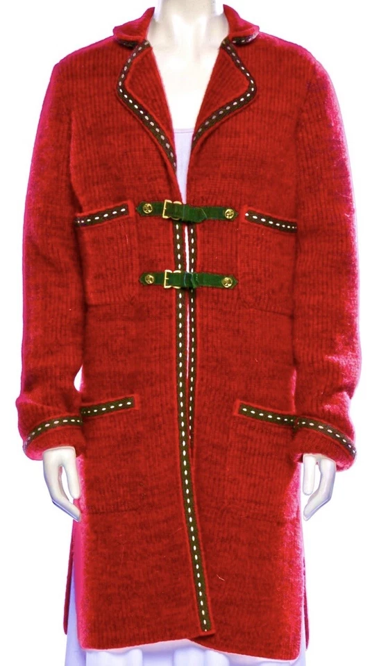 Casaco de tweed 6k Chanel 2015 Salzburg longo vermelho preto logotipo top 34 36 38 M P - Imagem 2 de 4