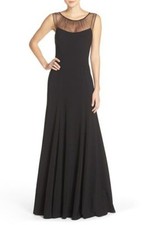 Vera Wang ~ Black Crepe Illusion Yoke Sleeveless Formal Gown 4 NEW $358