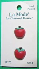 (2)Vtg La MODE CONCORD HOUSE 5/8" RED APPLE PLASTIC SHANK CRAFT BUTTONS NOC-E307