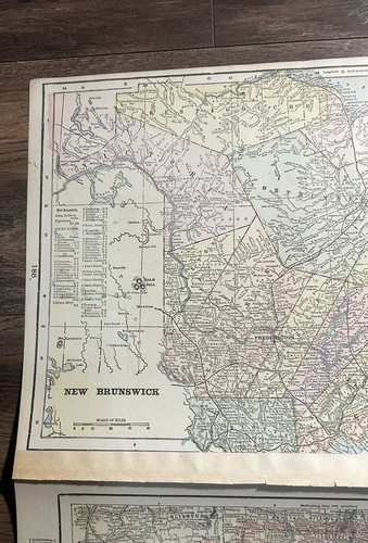 Antique 1900 Fold-Out Full color Atlas Map 22x14.5” New Foundland+Quebec + Other - Picture 18 of 19