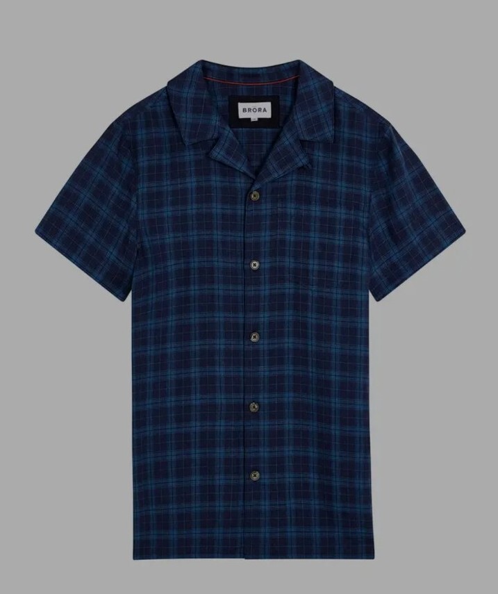 Brora Mens Checked Linen Shirt Indigo Check Size S 36-38" Rrp £115 image 6