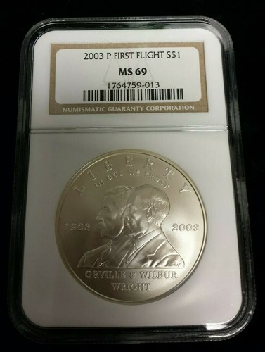 2003 P First Flight Centennial Commemorative Silver Dollar - NGC MS69 .