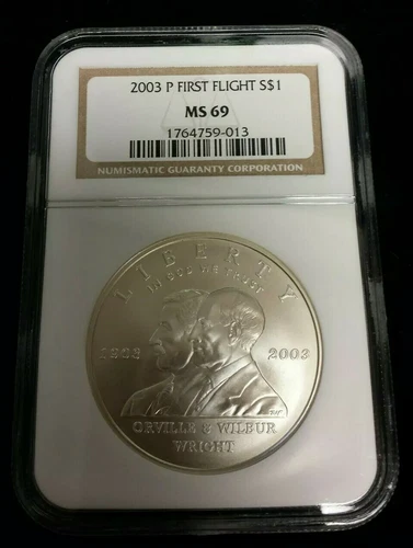 2003 P First Flight Centennial Commemorative Silver Dollar - NGC MS69 .