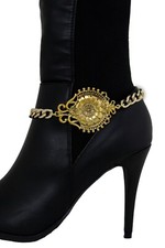 Women Boot Bracelet Gold Metal Chain Victorian Style Bling Shoe Big Flower Charm