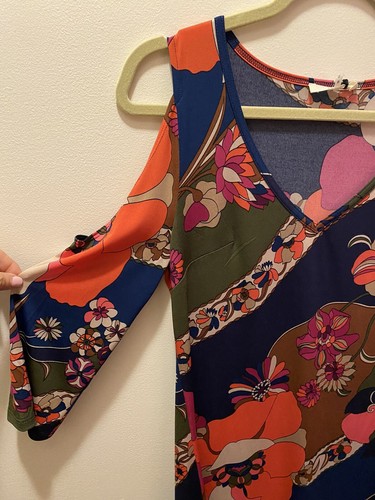 Trina Turk Floral Dress Cold Shoulder Size Small, NWT Retro FUN - Picture 2 of 7