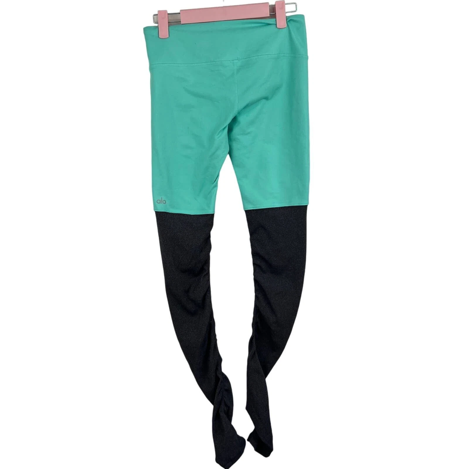 alo-yoga goddess ribbed turquoise leggings