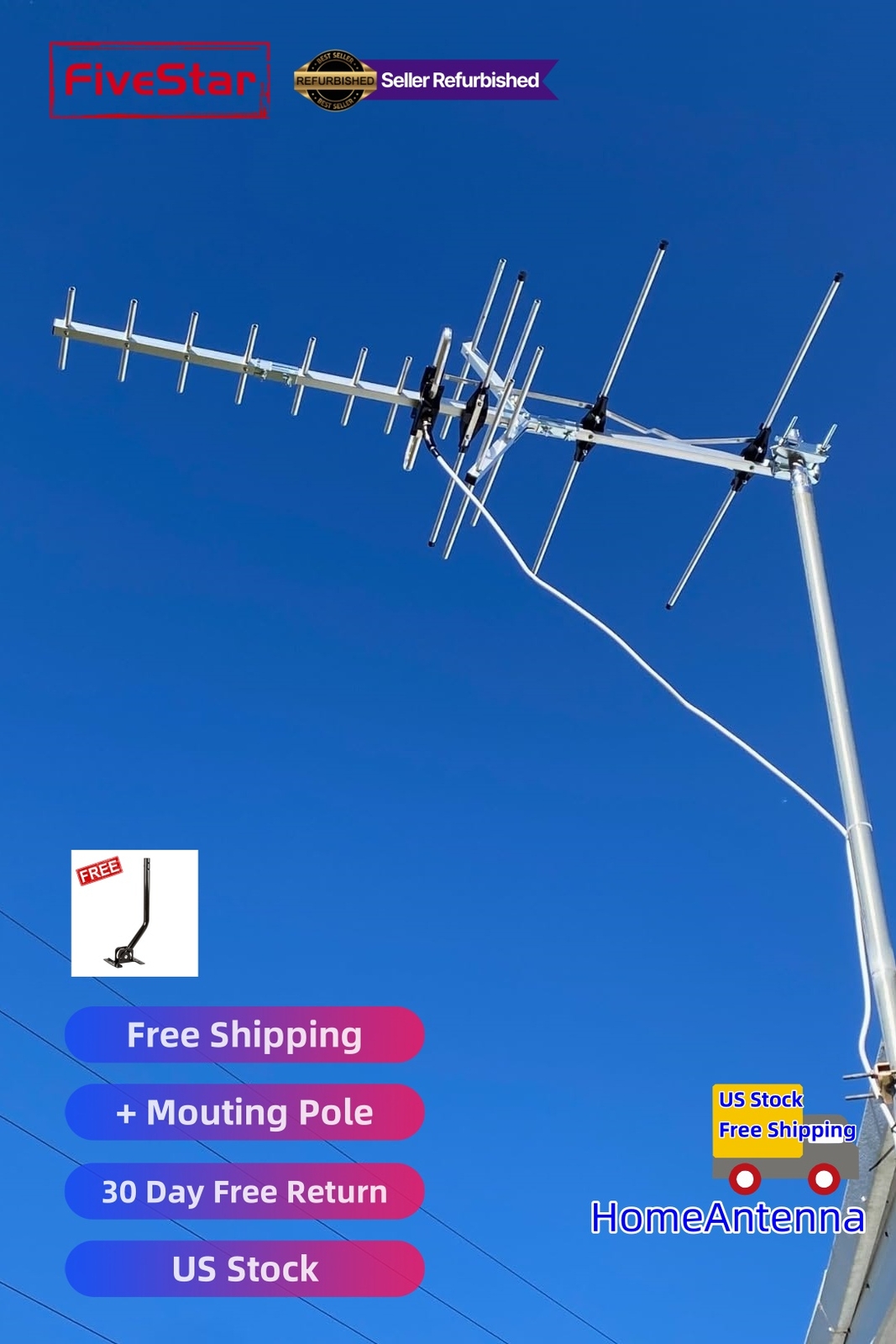 Trusted Yagi Outdoor TV Antenna 200 Mile Long Distance Roof 