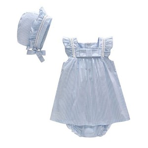 NWT-Girls-size-6-Months-Precious-Blue-Stripped-3-Piece-Dress-Bloomer-Hat-Set-6M