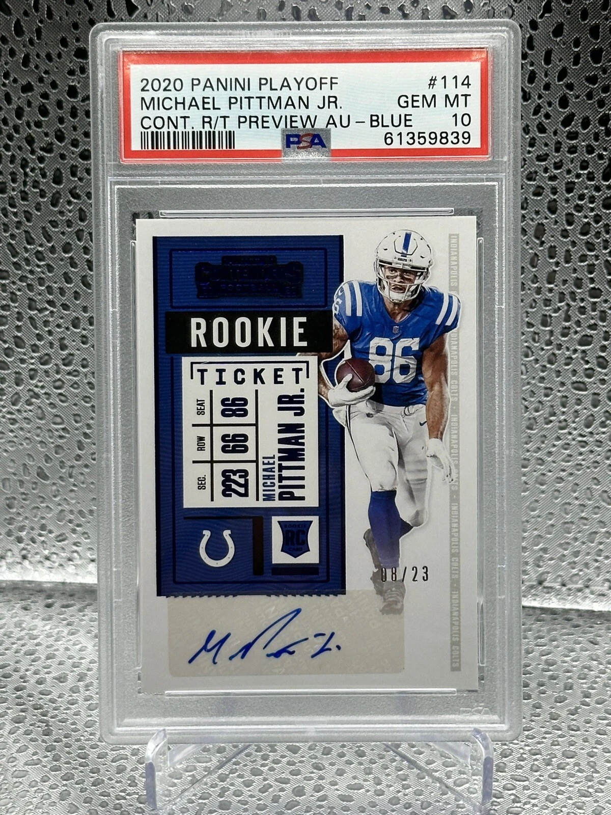 Michael Pittman Jr. Panini Playoff Contenders Rookie Ticket Preview Autographs #114 Blue