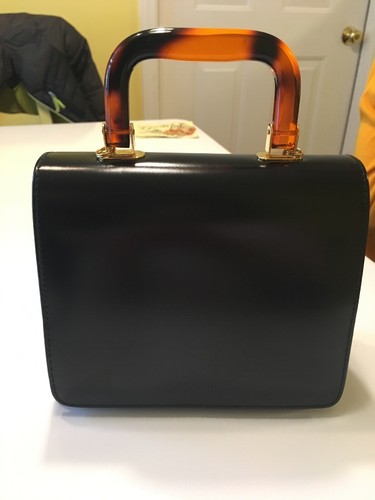 Schwarze kleine Handtasche Schildpattgriff