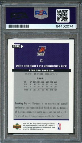 2003-04 Upper Deck MVP #228 Leandro Barbosa Signed Card AUTO PSA Slabbed Suns - Picture 2 of 2