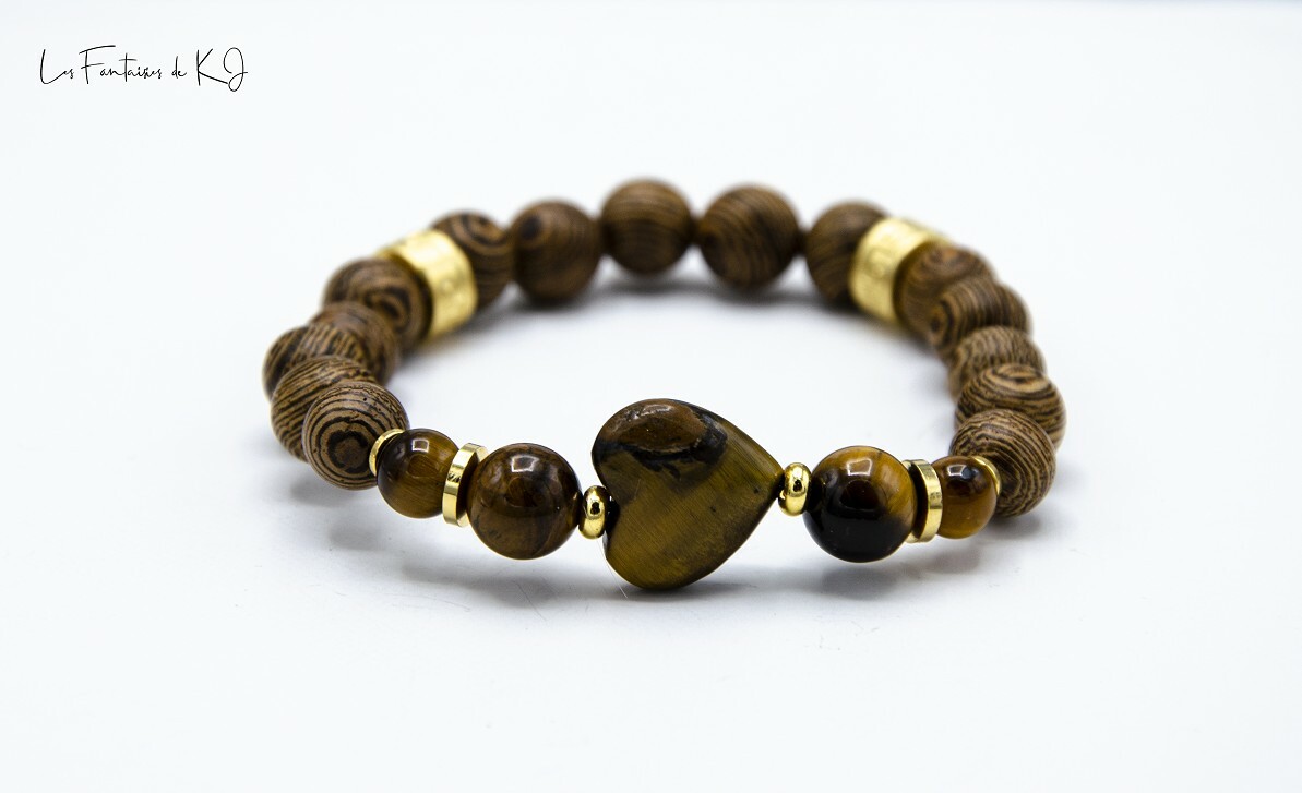Bracelet femme de protection oeil de tigre et bois véritable