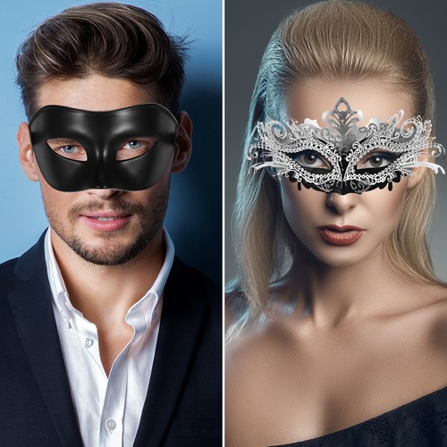 Couple 2PCS Masquerade Venetian Masks Costume Ball Wedding Mardi Gras Prom Mask - Picture 6 of 12