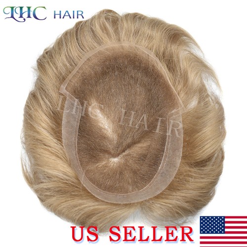 Swiss Lace Front Mens Toupee Human Hair Replacement System Skin PU Hairpiece Wig - Picture 6 of 78