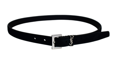Yves Saint Laurent ブラックベルト SAINT LAURENT Solid Black SUEDE YSL-LOGO CASSANDRE Women's