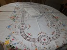 New ListingBeautiful White Linen Croched, Crossstitched Appliqued Tablecloth & Napking 13 P