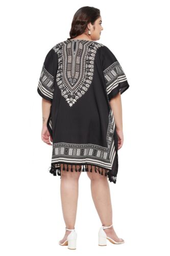 Mujeres Plus Size Túnica Top Mini Kaftan Vestido Kimono Mangas V-Neck Beach Caftan - Imagen 6 de 8