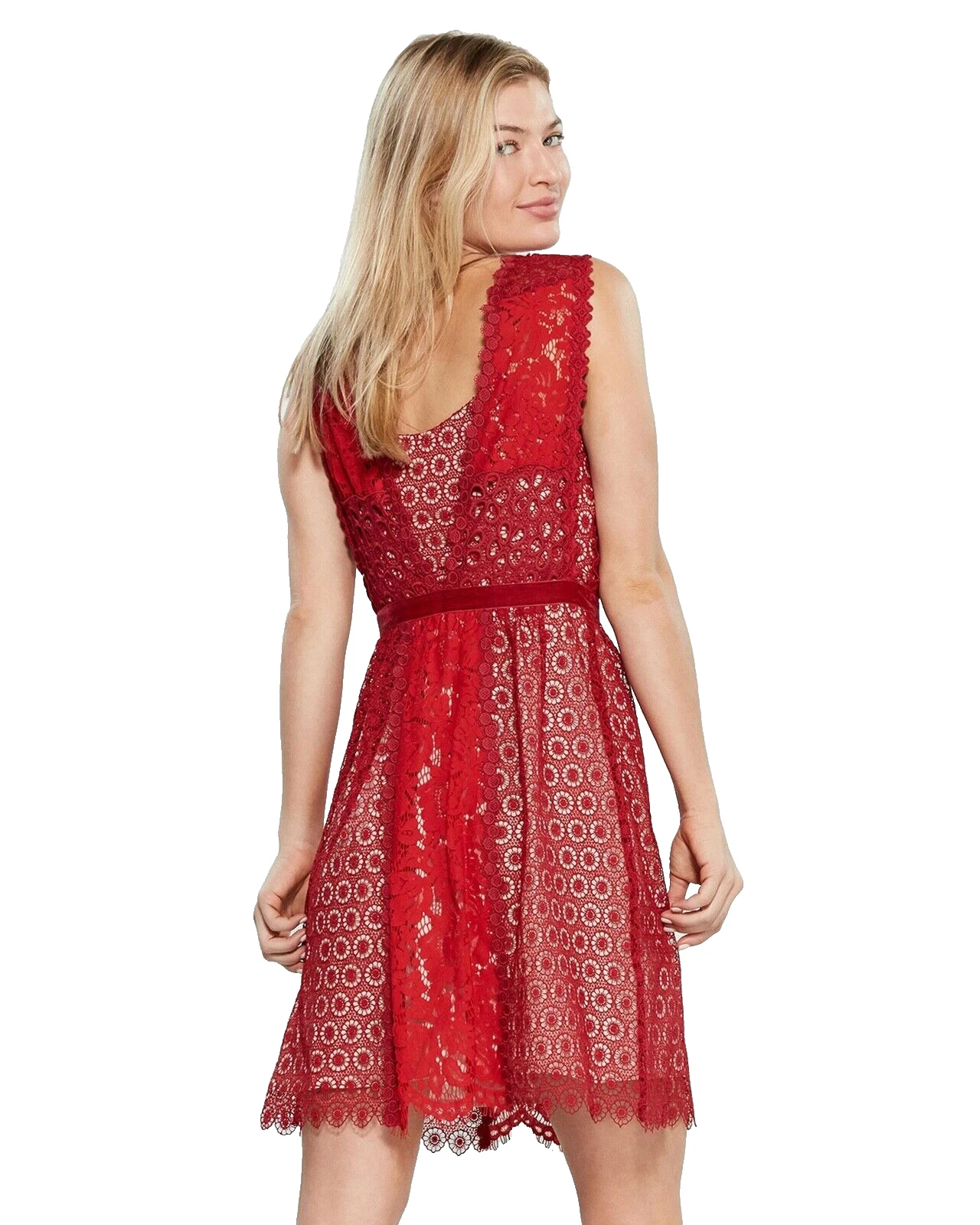 Abito in pizzo rosso nuovo con etichette UK12 BOUTIQUE MOSCHINO piuttosto corto festa prezzo consigliato £ 675 designer