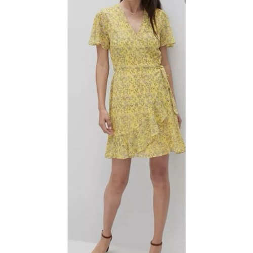 Banana Republic gelb schwarz weiß Flatter Blumen echtes Wickelkleid Gr. 0 Boho - Bild 3 von 20