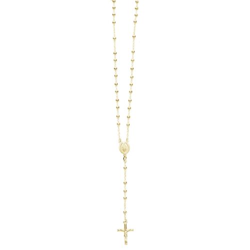Collier perles 4 mm superposé or Vierge Marie crucifix Rosaire 4 mm 24" - Photo 1/6