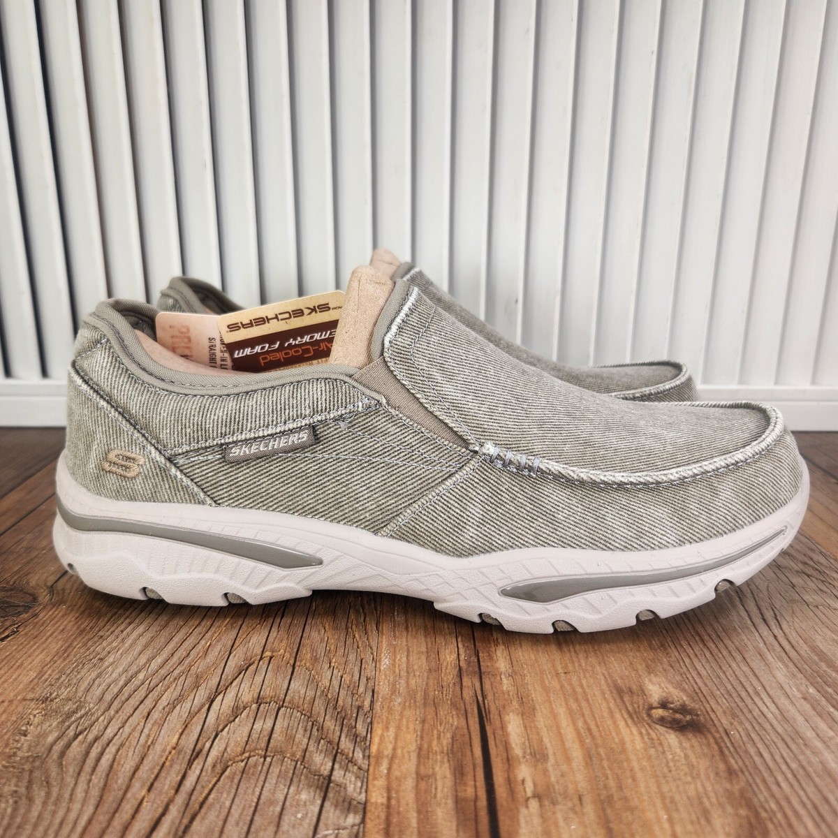 Skechers Relaxed Fit Creston Moseco Mens Sz 7 Taupe Canvas Slip-On Moc Toe Shoes Men main image 3