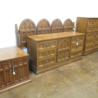 Mid Century Stanley Bedroom Set Very Gothic Revival Mediterranean 70s Ebay