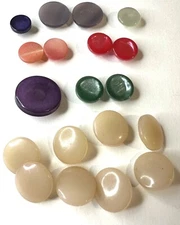 Vintage Pearlized Round Tunnel Shank Buttons, Assorted - Lot of 19, Multi-Color