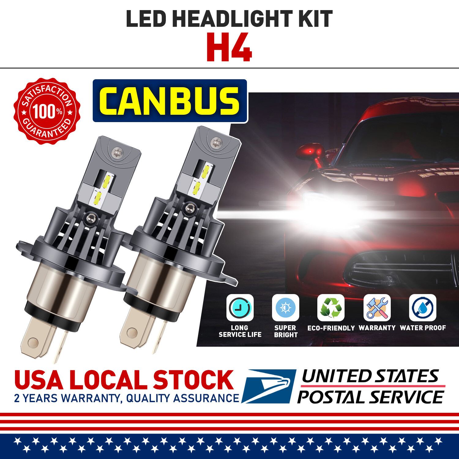 H4 9003 LED Headlight Bulbs Conversion Kit Hi/Low Dual Beam For Car & Motorcycle