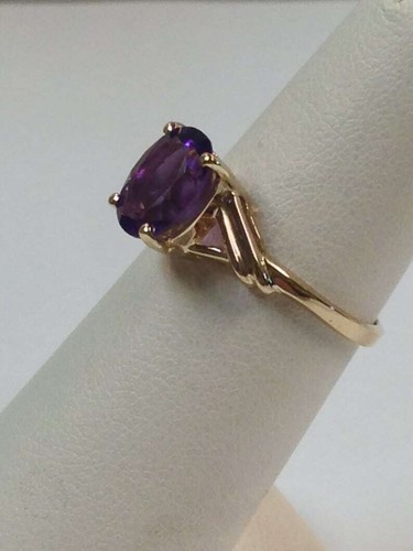 1.38 Ct Amethyst Engagement Prong Ring 14k Solid Yellow Gold - Picture 4 of 5