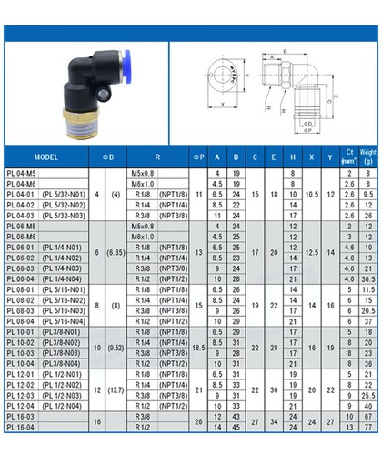 Pneumatic Right Angle 90° Male Elbow Push In Connectors Pipe Hose Inline Fitting - Picture 2 of 35