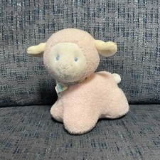 Vintage Eden Plush Lamb Sheep Light Pink Pastel Bow Rattle Lovey Toy 5"